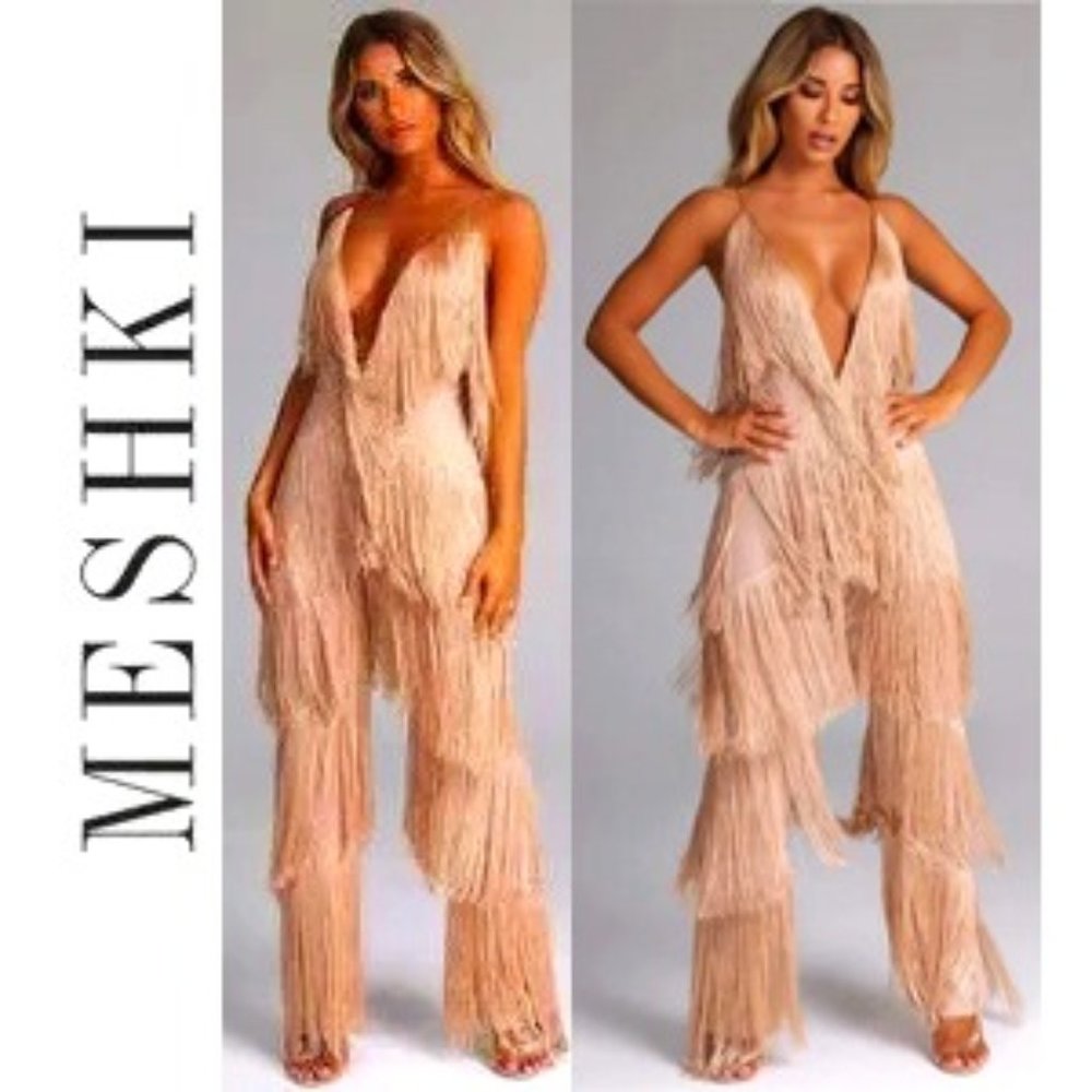 💥INSANELY BEAUTIFUL💥1920's Style Fringed Jumpsuit in Champagne